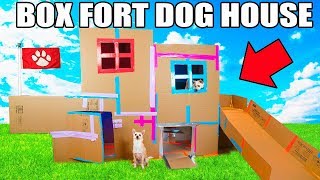 TWO STORY BOX FORT DOG HOUSE! 📦🐶 Elevator, Slide, Tv & More!