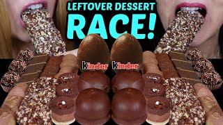 ASMR LEFTOVER DESSERT RACE! MINI TRIPLE CHOCOLATE MOUSSE CAKES, KINDER JOY, CHOCOLATE MARSHMALLOW 먹방