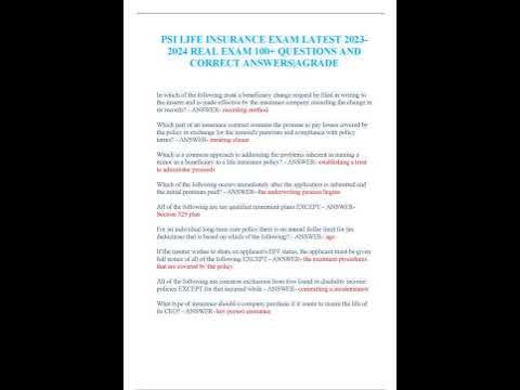 PSI LIFE INSURANCE EXAM LATEST 2023/2024 REAL EXAM 100+ QUESTIONS AND