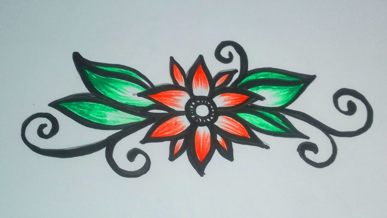 Beautiful Flower Designs Drawing Simple Flower Drawing With Coloring 