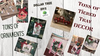 CHRISTMAS DIY DECOR!! DOLLAR TREE DIYS!! TIERED TRAY CUTIES! FARMHOUSE ORNAMENTS PART 2!!!
