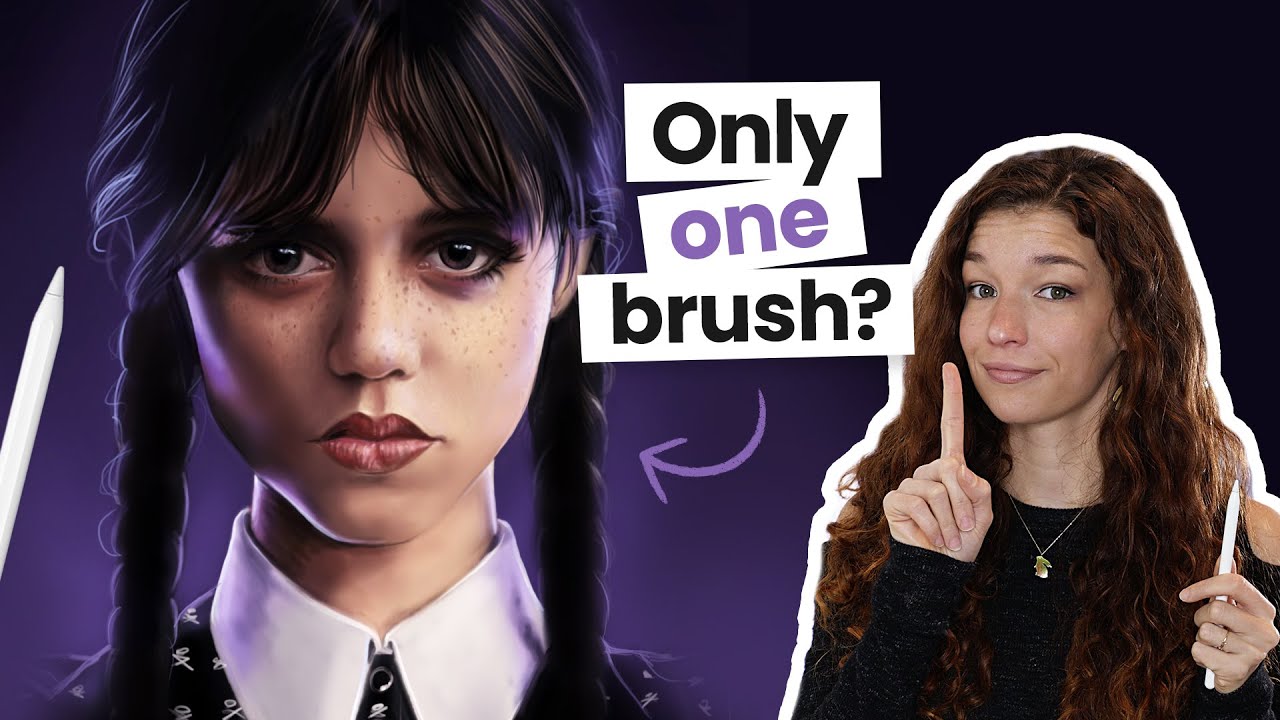 Drawing Wednesday Addams using ONLY a soft brush ️ Speedpaint - YouTube