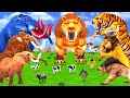 3 Giant Elephant Cow vs 5 Hybrid Monster Tiger Lion vs 5 Big Bulls Gorilla Saved by Woolly Mammoth