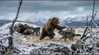 Furious Mother Bear Battles Wolf to Save Her Cub