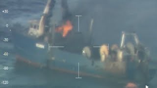 USCG Rescues 5 Fishermen from burning vessel 85 miles east of Cape Cod