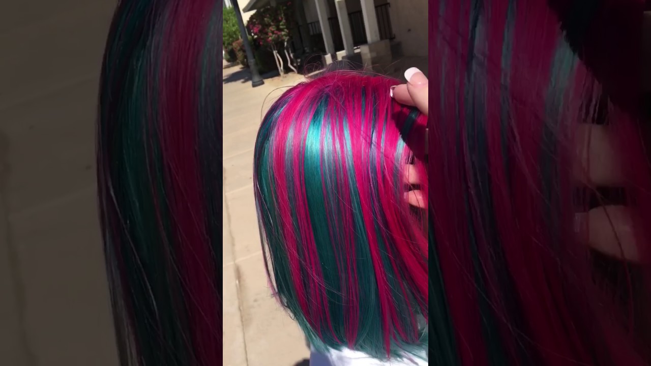 have pink half blue hair