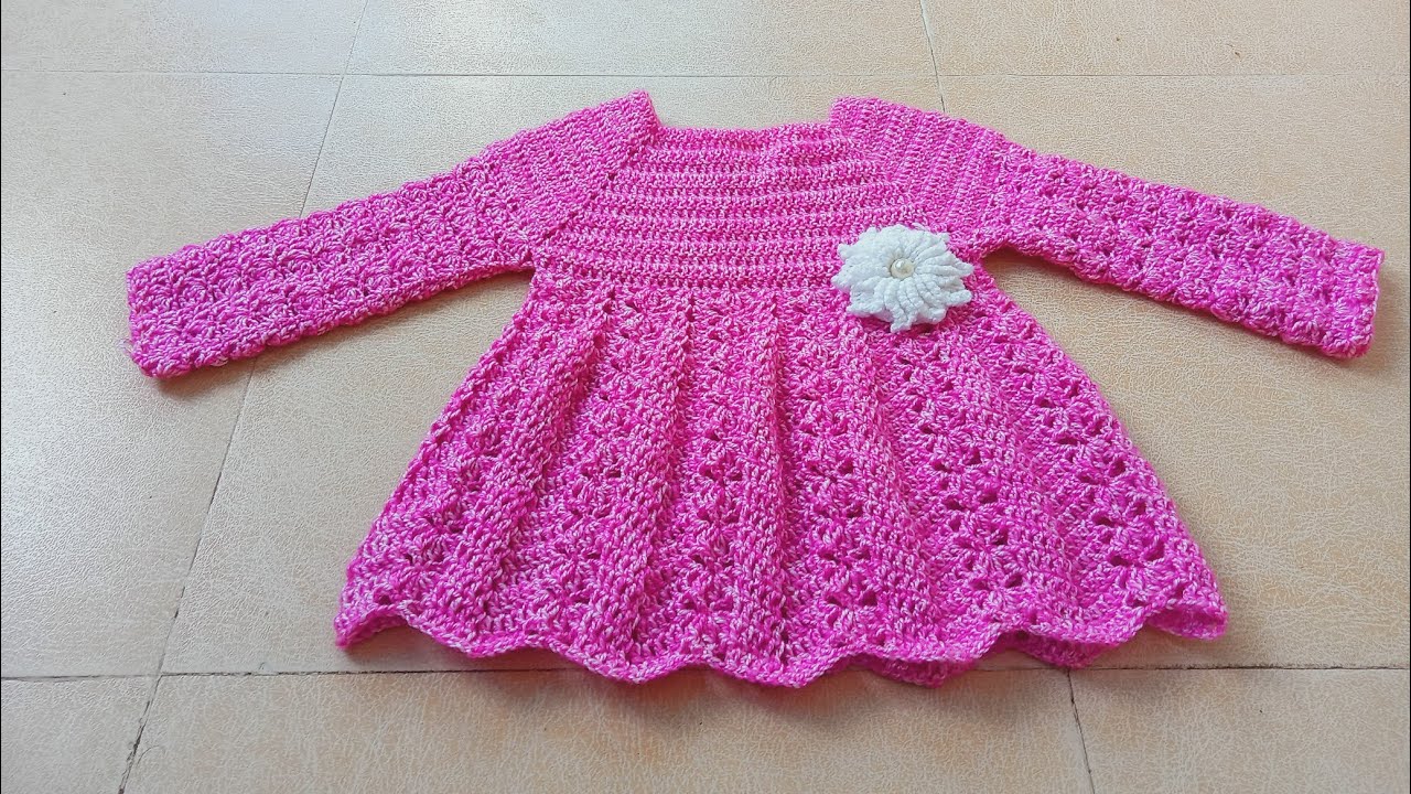 crochet full sleeve frock for 3 to 4 year old (subtitles available ...