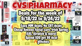 CVS deals 9\/18-9\/24 |Easy MM deals | Cheap Aveeno facial care, AXE, Airwick | Spend $20 |🔥glitches
