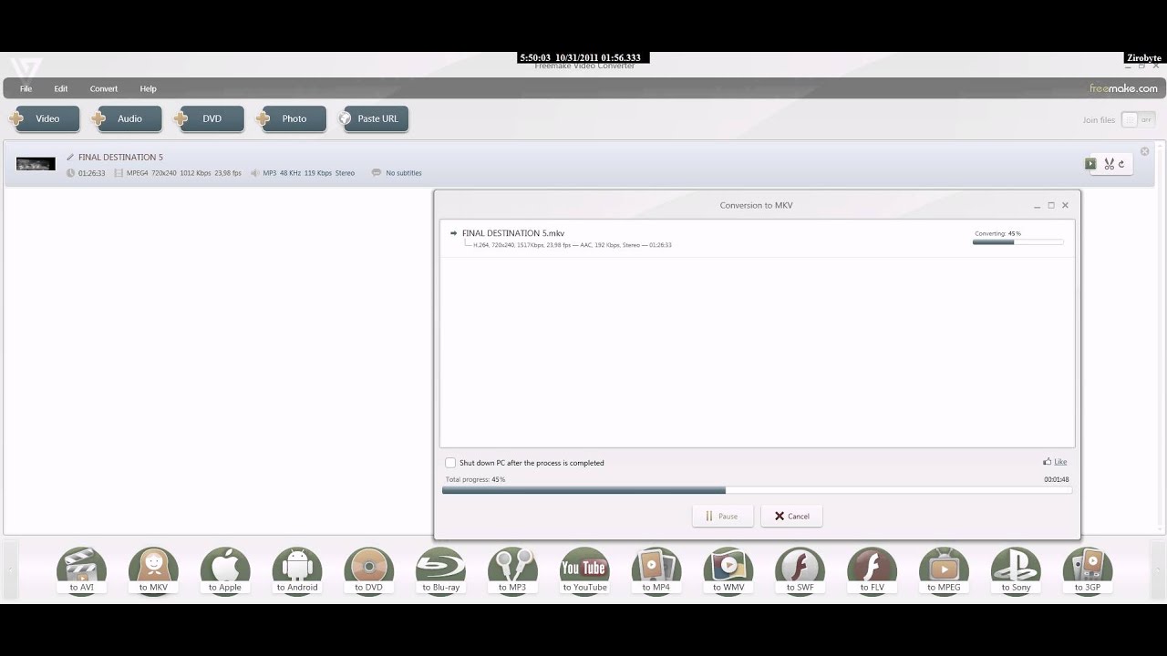 INTEL CORE I7 2600K ( Freemake Video Converter-BENCHMARK) Test n14