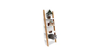 Leiterregal BAMBOO Bambusregal mit 4 Ablagen in wei