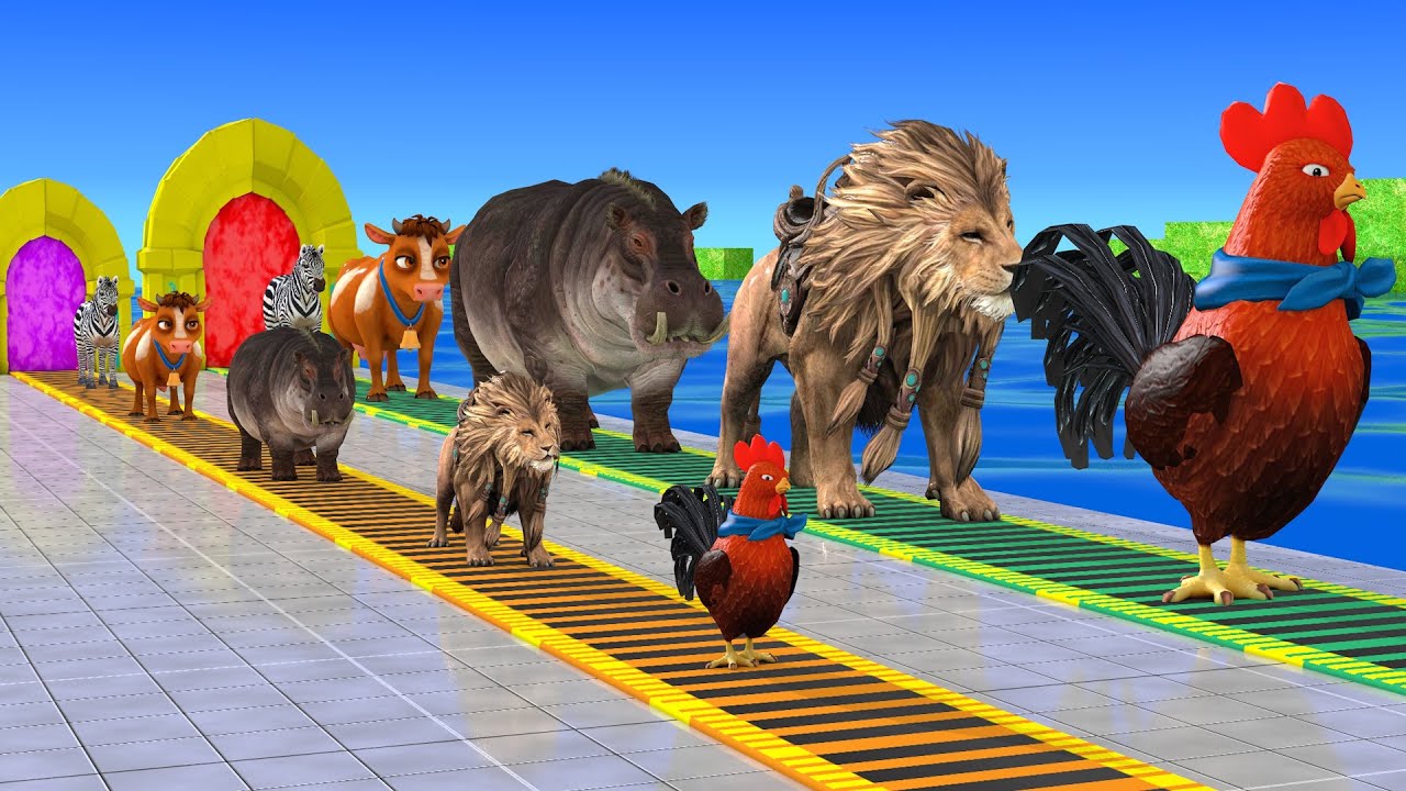 Long Slide Game With Cow Elephant Gorilla Hippopotamus Tiger 3d Animal Game Funny 3d Animals