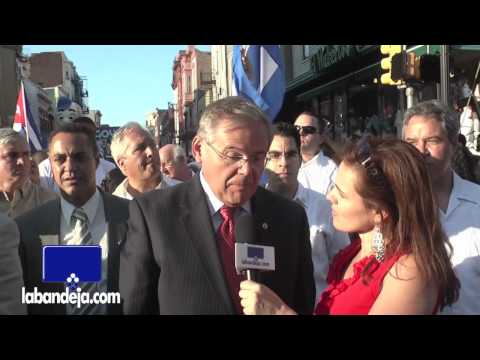 US Senator Bob Menendez, Rafael Pineda from Univision and Mayor Brian Stack at Cuban Parade