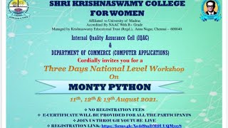 Three days national level workshop on MONTY PYTHON - Day 1