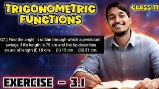 Find the angle in radian through which a pendulum swings if it's length is 75 cm and the tip