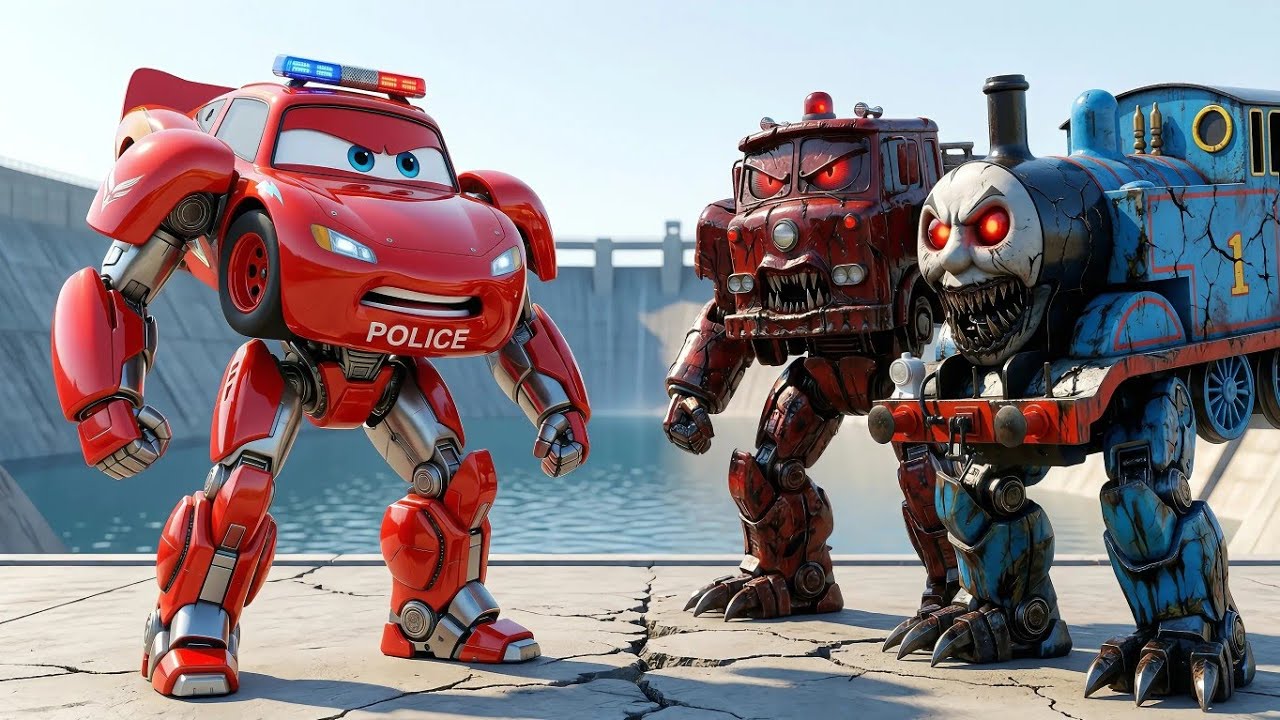 Kitten and lighting McQueen found a monster firetruck and monster thomas 