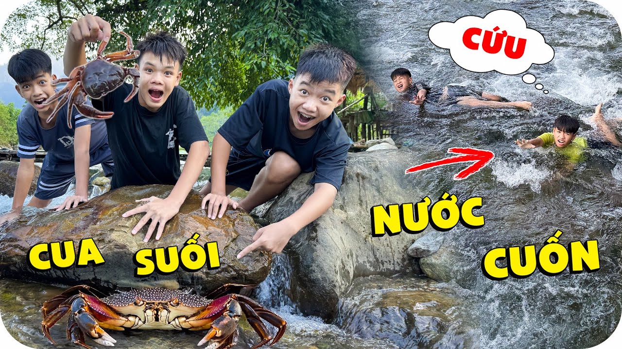 Đi Bắt Cua Suối Khổng Lồ - Nước Chảy Xiết Cuốn Trôi Minh Khoa & BinZ | Min Min TV Minh Khoa