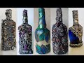 5 Glass Bottle Art Using Clay /Home Decor