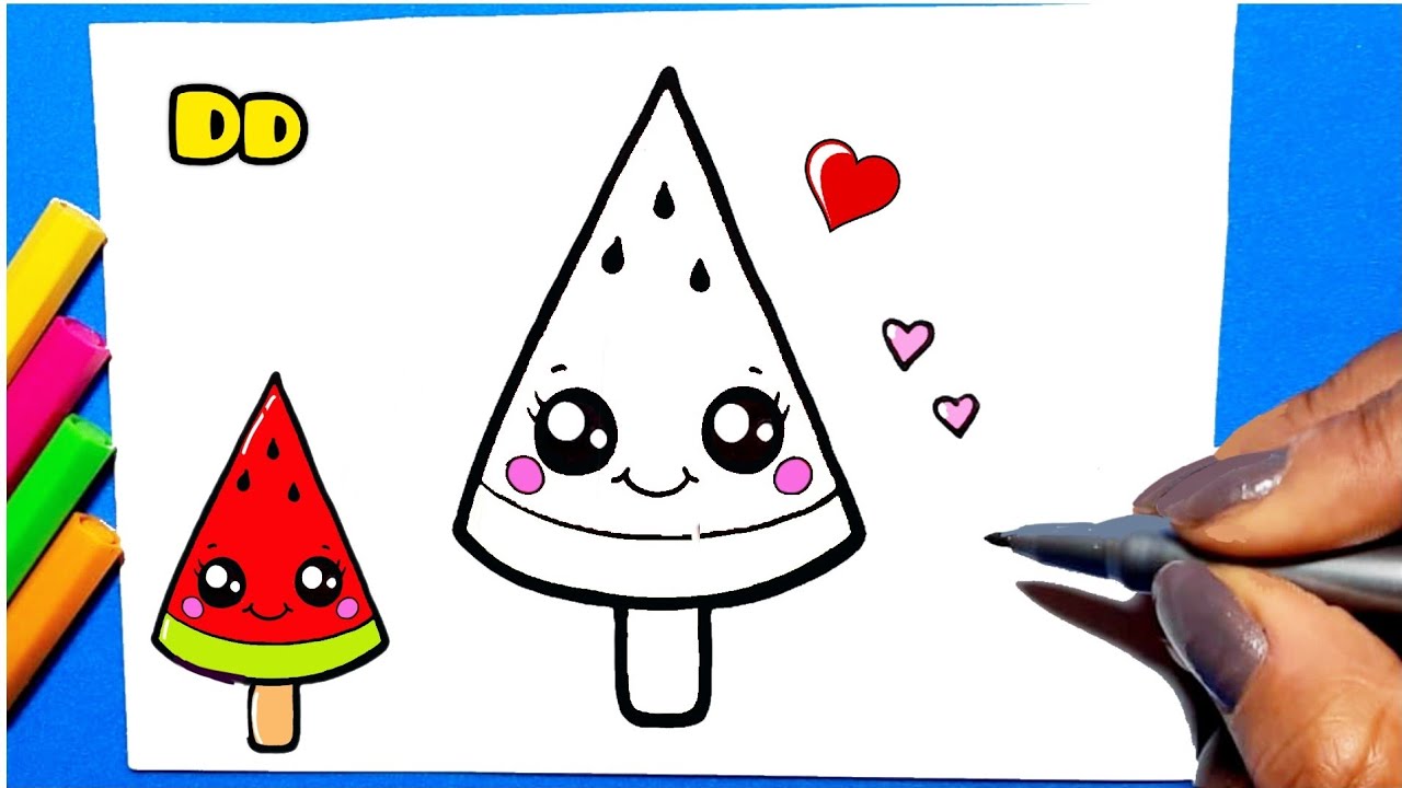 HOW TO DRAW A BEAUTIFUL KAWAII WATERMELON POPSICLE YouTube
