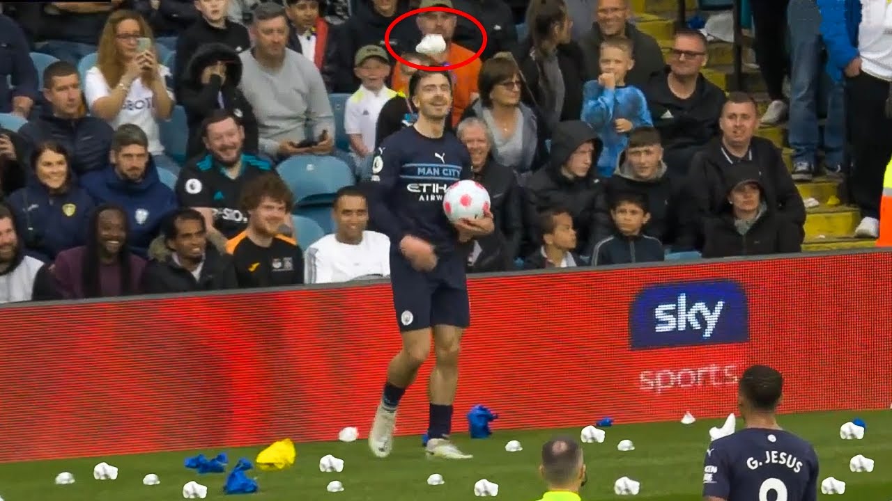 Grealish very happy with paper rain from Leeds fans!