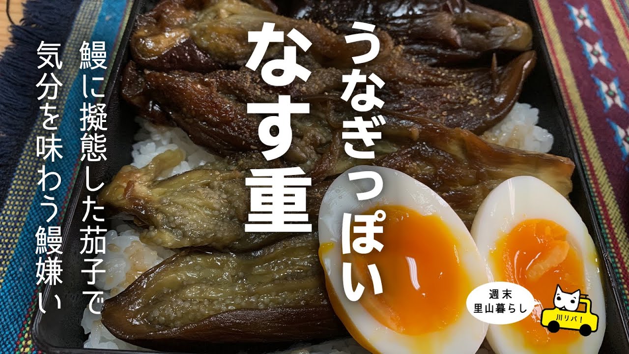 週末里山料理vlog うなぎっぽいなす重 鰻に擬態した茄子で気分を味わう鰻嫌い プラべキャンプ場と猫 Grilled Eel With Eggplant Youtube