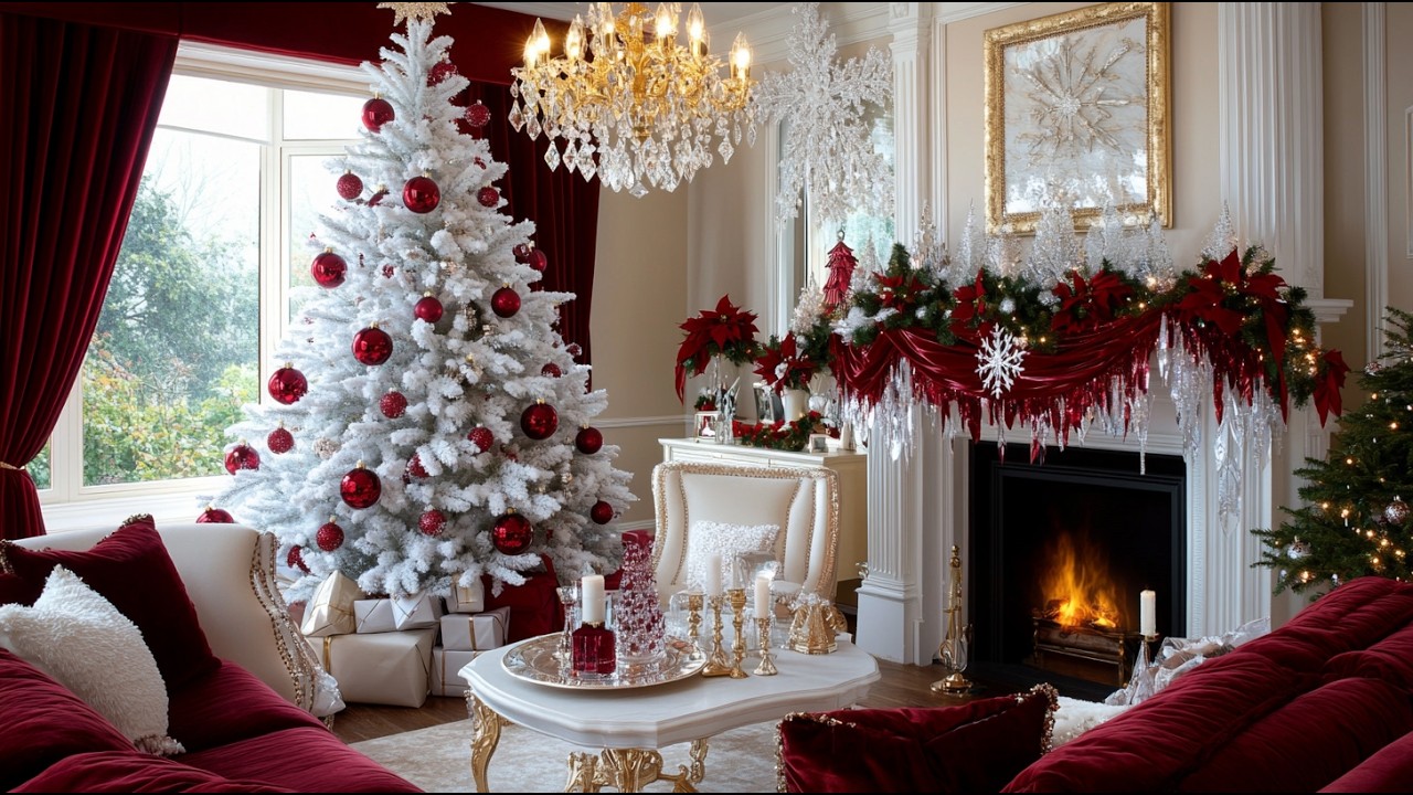 15 Glamorous Red and White Crystal Christmas Livingroom Decor Ideas