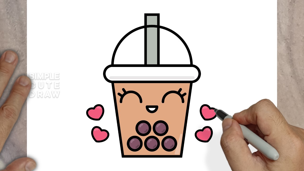 Как нарисовать милый чай боба – простой рисунок кавайного чая с шариками для детей!