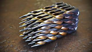 Damascus steel made from slightly worn drill-bits.
