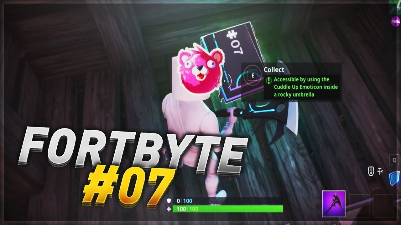FORTBYTE 07 Accessible by using the cuddle up emoticon inside a rocky umbrella - Fortnite Season 9