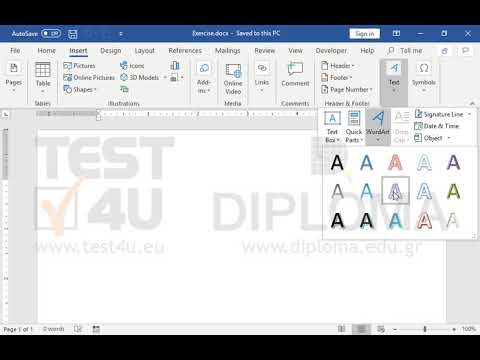 Insert a Word Art object displaying the text Hello World. - YouTube