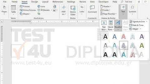 Insert a Word Art object displaying the text Hello World.