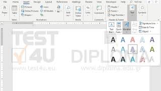 Insert a Word Art object displaying the text Hello World.