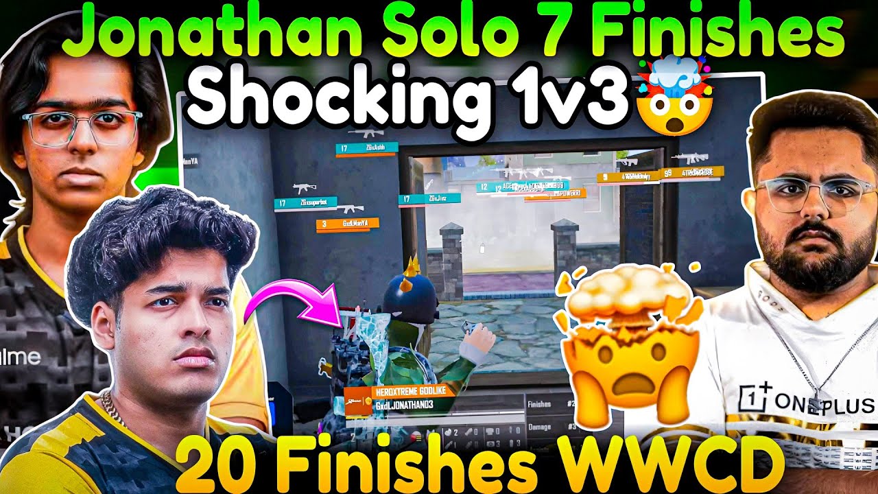 Jonathan Solo 7 Finishes🥵 Quick 1v3 Clutch🔥 20 Finishes WWCD🤯 Spower😲