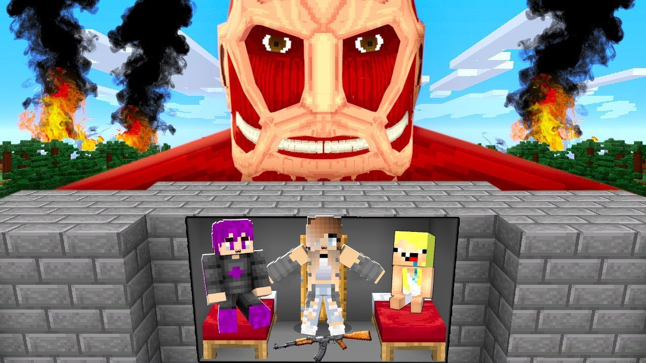 ماين كرافت : التحول والهروب من هجوم العملاقة مع سمسمة مراتي دمرو القرية 💪😱