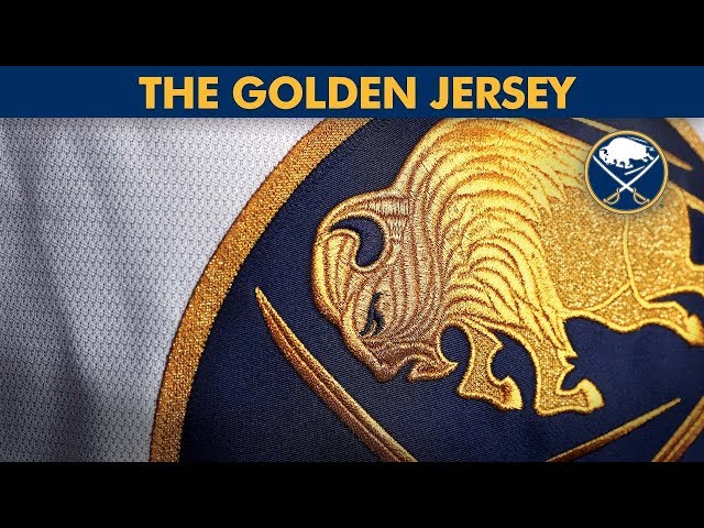 Alex Tuch wear Buffalo Sabres Blue and Gold Goat head logo shirt