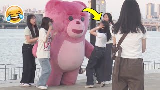 Best Reactions by Giant Pink Bear Prank 😂