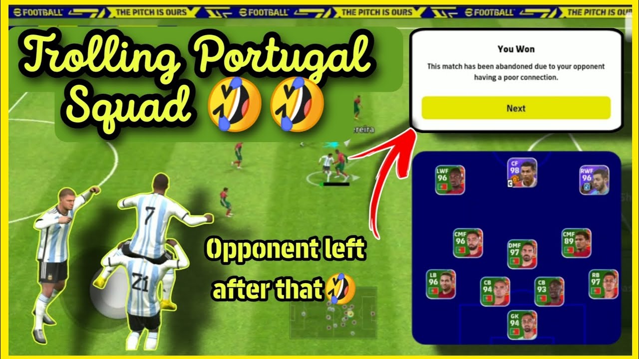 Trolling Opponent's Portugal Squad in efootball 23 mobile | He Left The Match | 