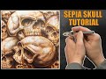 Learn how to Airbrush Sepia Skulls on canvas using a stencil