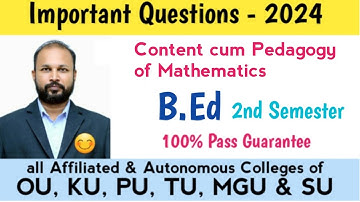 Content cum Pedagogy of Mathematics Important Questions 2024 B.Ed II 2nd sem semester imp OU PU KU