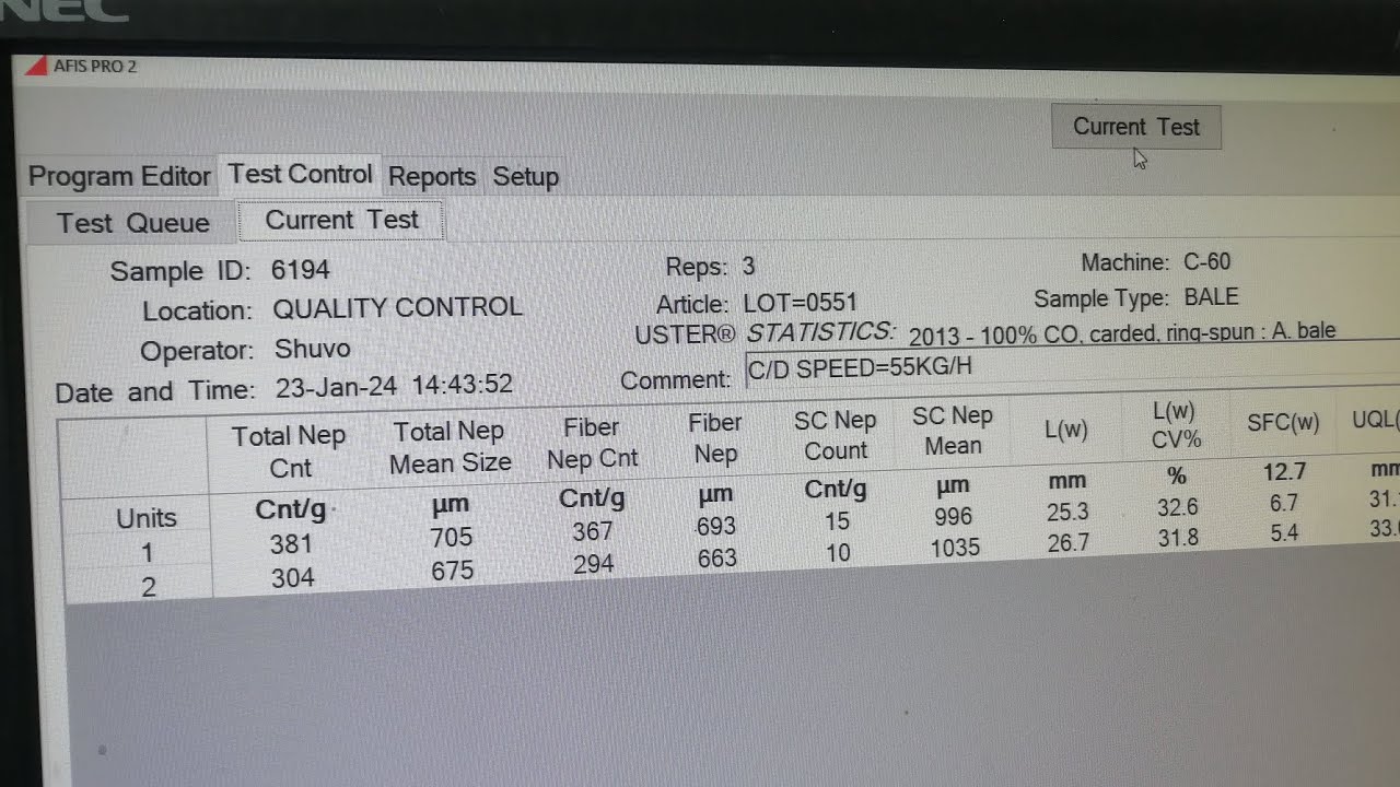 AFIS Pro 2 Settings | USTER | Quality Tester | Spinning | YE | BUTEX ...