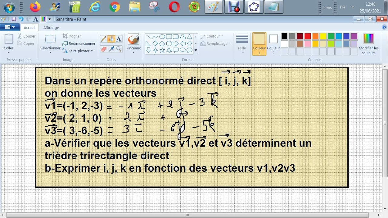 Les vecteurs géométriques - Vérification si un trièdre est directe (non ...