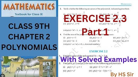 Class9th Maths Chapter 2 Polynomials Exercise 2.3 with Examples.(Part1) #9thgrademath #polynomials