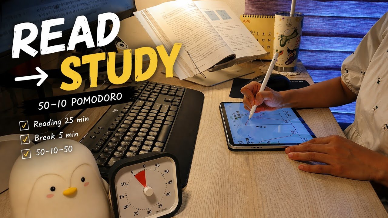 📚 Study With Me | Reading + 50-10 Pomodoro | Real Study Sounds (No ...