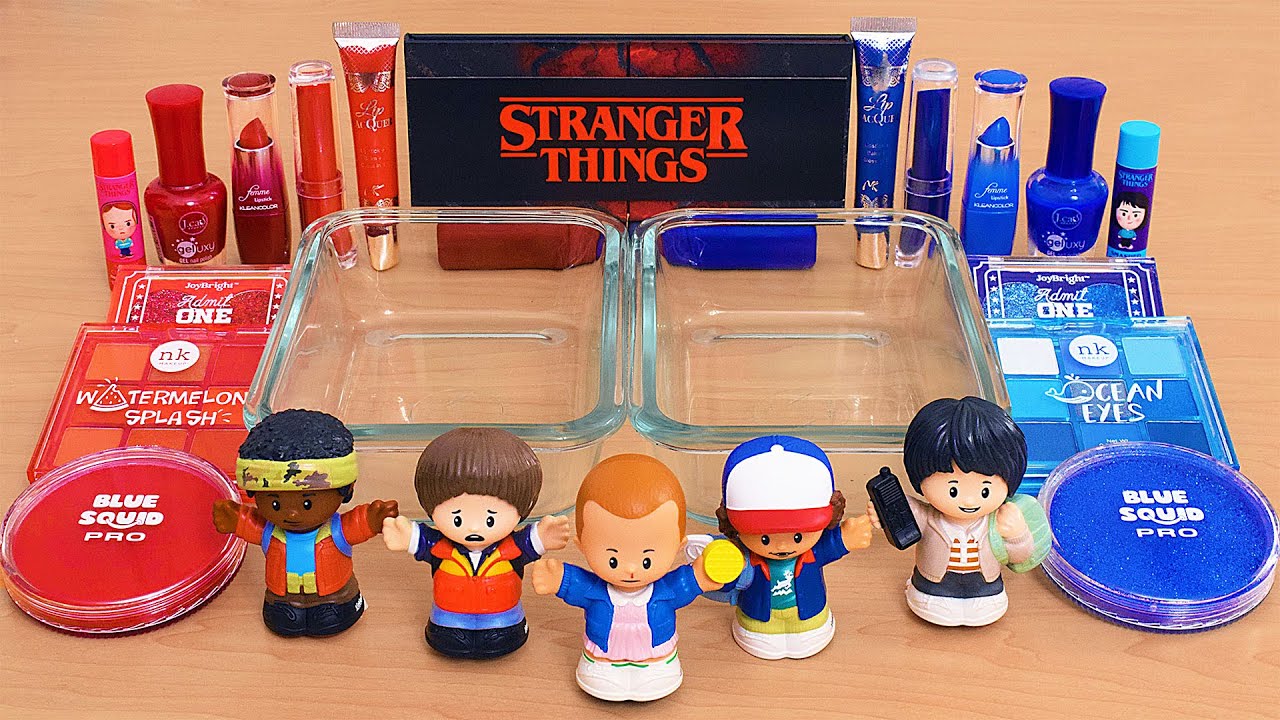 Stranger Things - Red vs Blue - Mixing Makeup Eyeshadow Into Slime ASMR ...