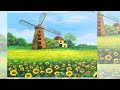 Vẽ Cánh Đồng Hoa Hướng Dương và Cối Xay Gió Màu Acrylic/ Windmill, sunflower field acrylic painting