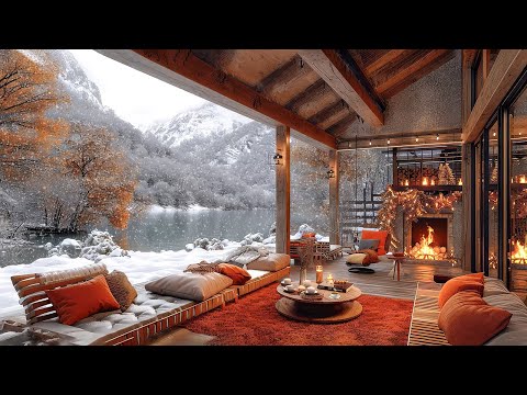 Relaxing Jazz Piano Music Playlist In Winter Cozy Coffee Shop With Fireplace Sound To Work, Study