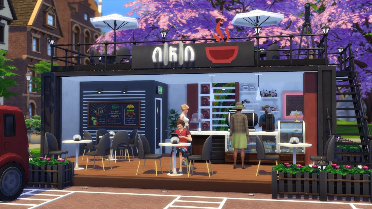COZY CAFE 🍩 THE SIMS 4 House Building 🍨 Mini Cafe Container Design