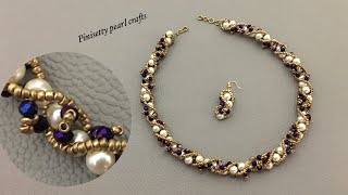 How to make rondelle twisted rope/Beaded spiral rope necklace set tutorial/Spiral rope bracelet.