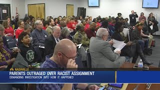 Parents speak out at school board meeting over racist homework assignment
