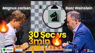 How fast is Magnus Carlsen? | 30 seconds vs 3 minutes | Carlsen vs Boaz Weinstein