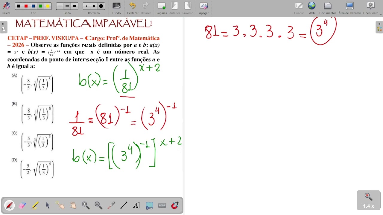 Questão sobre a resolução do Ponto de Intersecção entre Funções Exponenciais, com dicas.